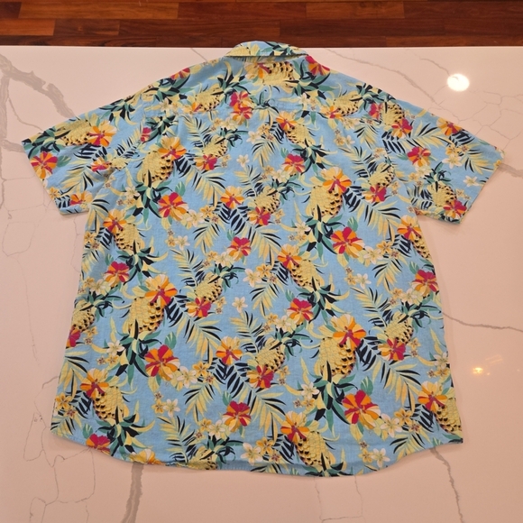 Linen Cotton Pineapple Floral Tropical Hawaiian Short Sleeve Button Down XXL - Picture 4 of 6